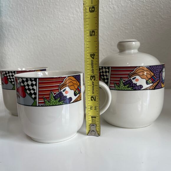 Vitromaster 1991 Metropolitan 4 Coffee Cups, Sugar Bowl & Lid Abstract Art - Picture 14 of 16